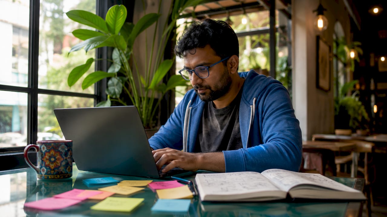 Engineer working on ML pipeline code at home desk