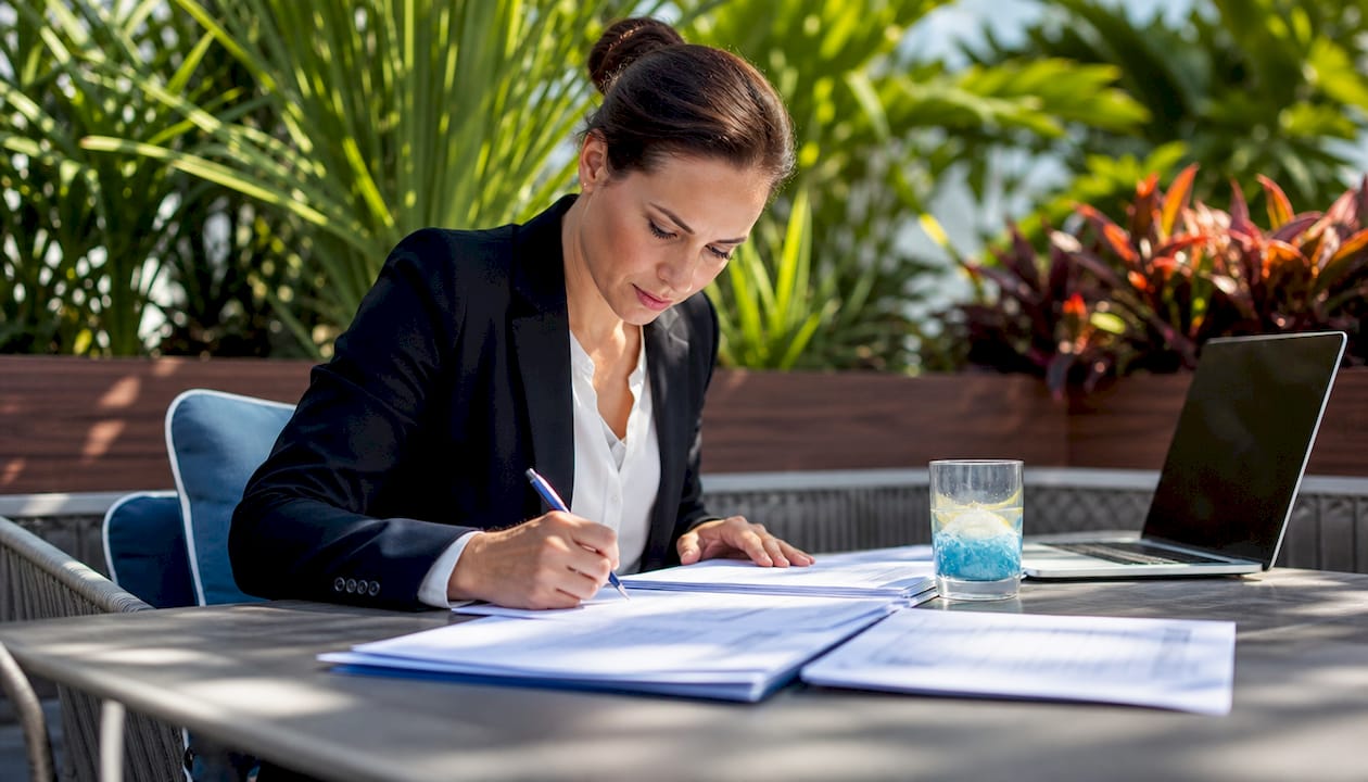 Compliance officer reviewing AI policy documents