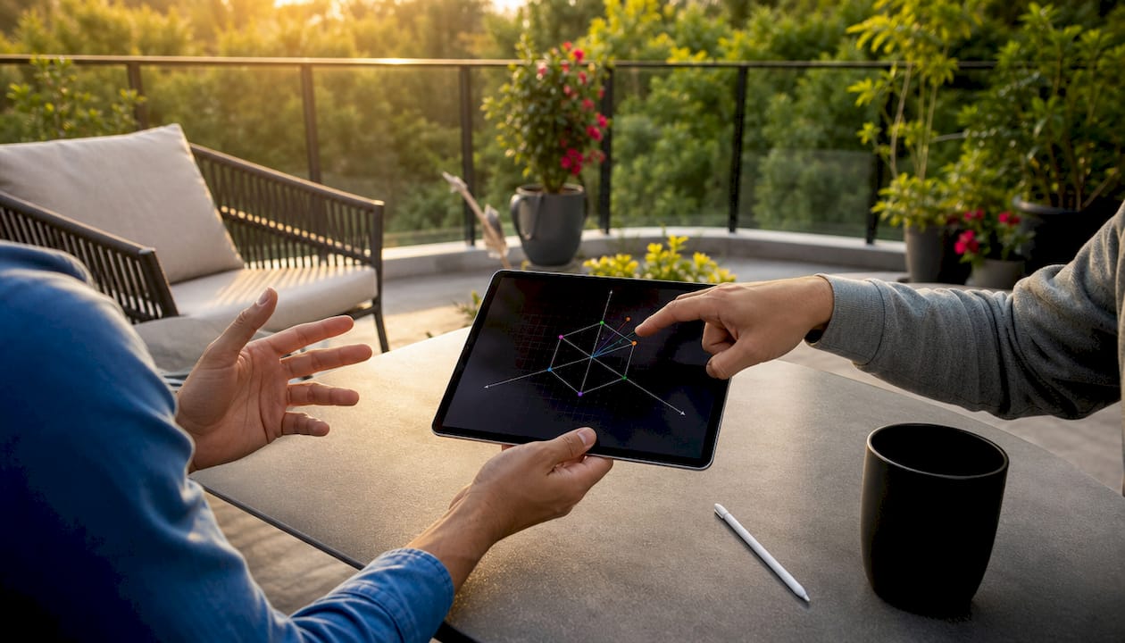 Hands interacting with semantic vector diagrams