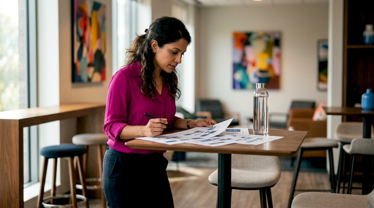 Data scientist reviewing AI model management charts