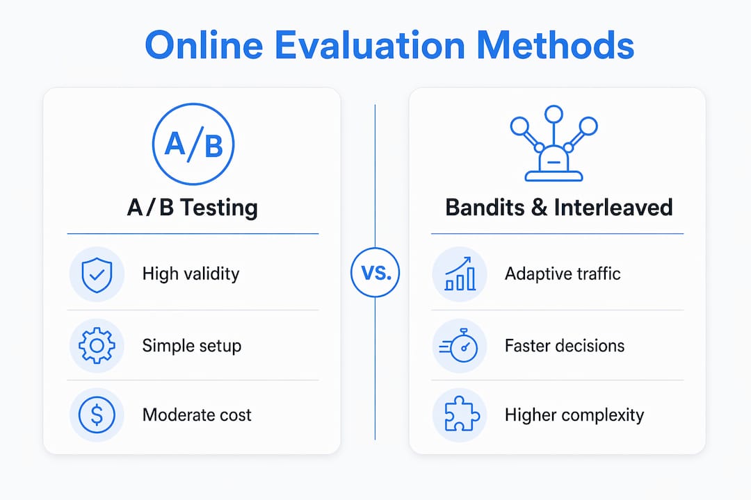 Comparison of online evaluation methods in ML