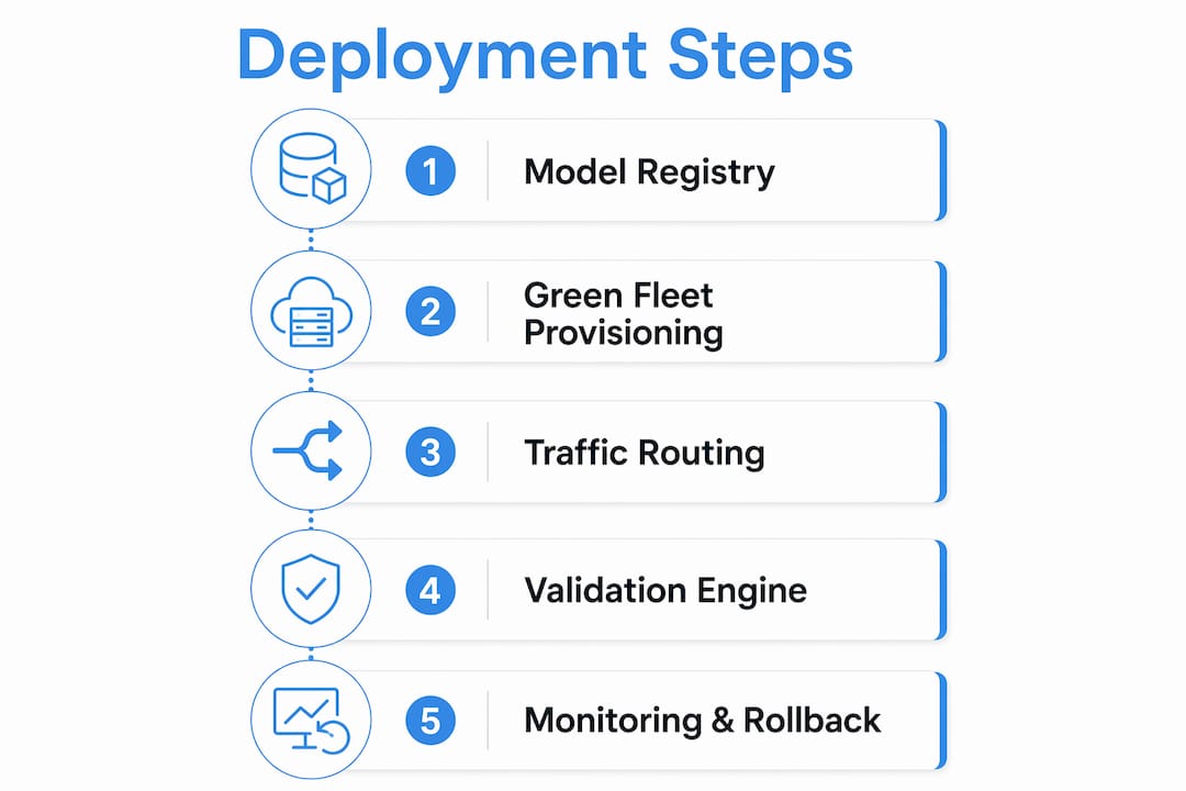 Infographic outlining blue-green deployment steps