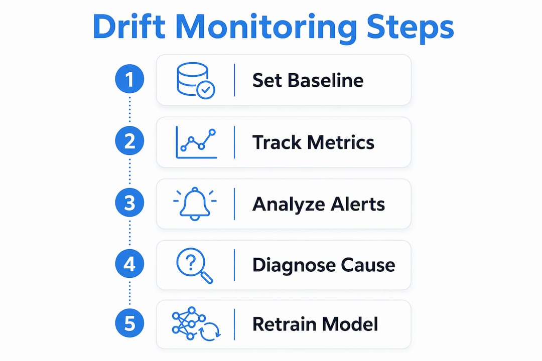 Infographic showing model drift monitoring steps