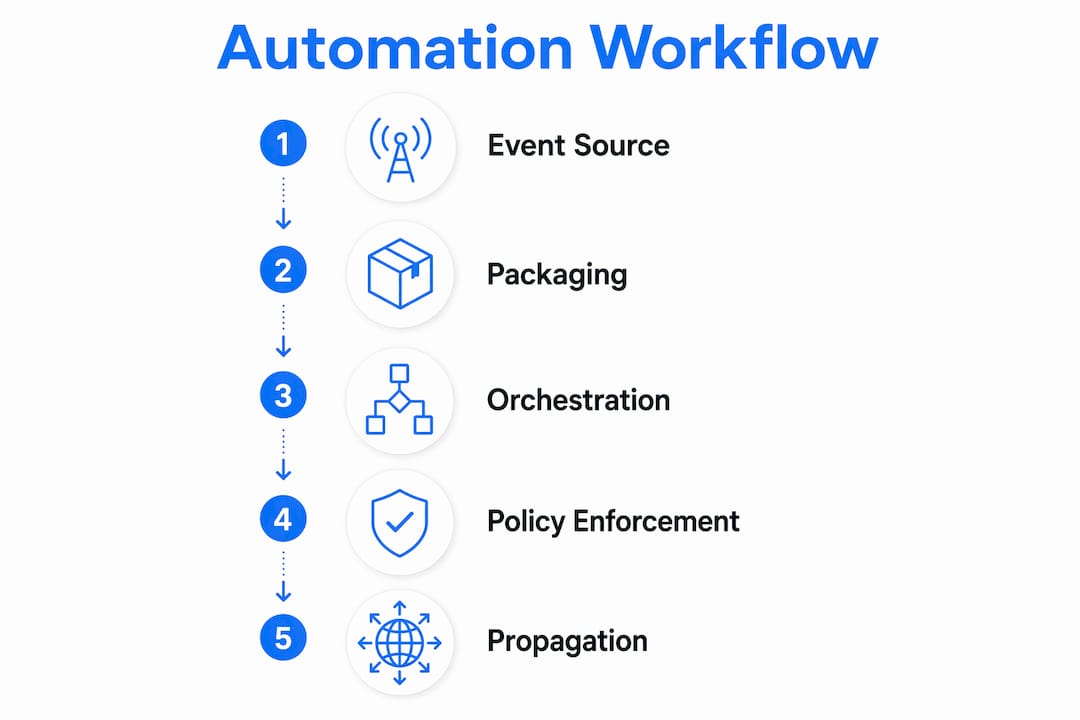 Infographic illustrating automation workflow steps
