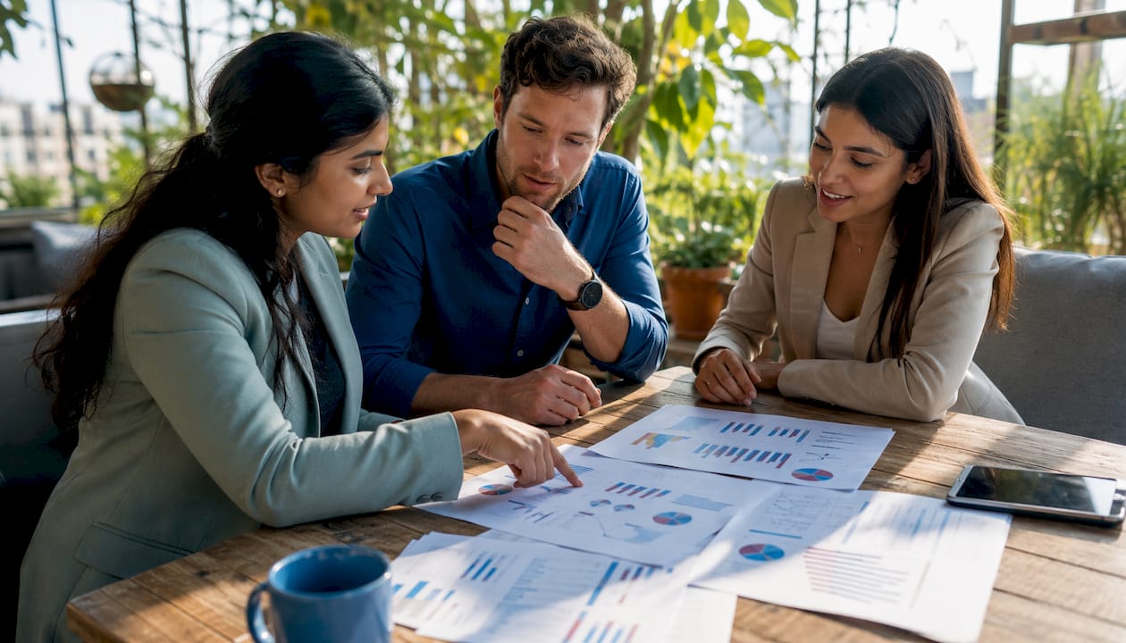 AI team collaborating on evaluation metrics