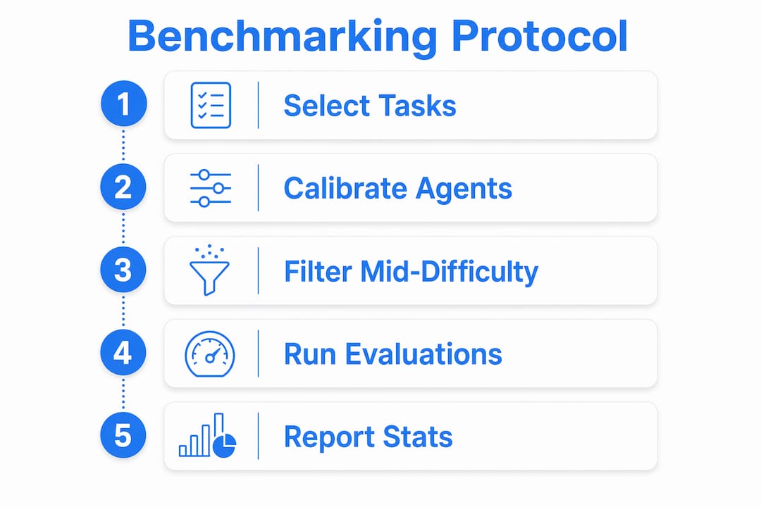 Infographic illustrating AI benchmarking protocol steps