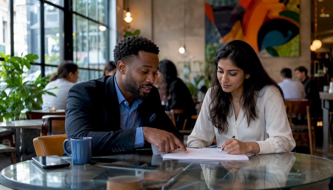 Hands exchanging AI vendor contract to sign