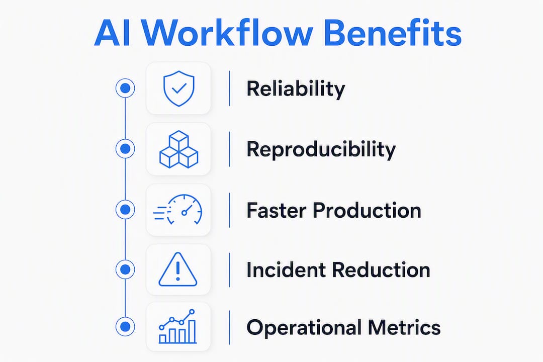 Infographic showing key benefits of AI workflow standardization