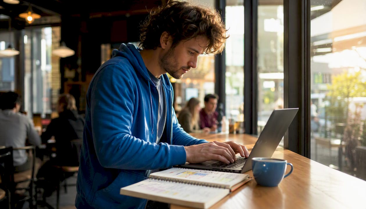 Developer coding async AI workloads at desk