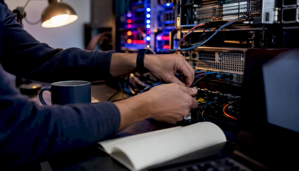 Hands connecting AI SDK hardware components