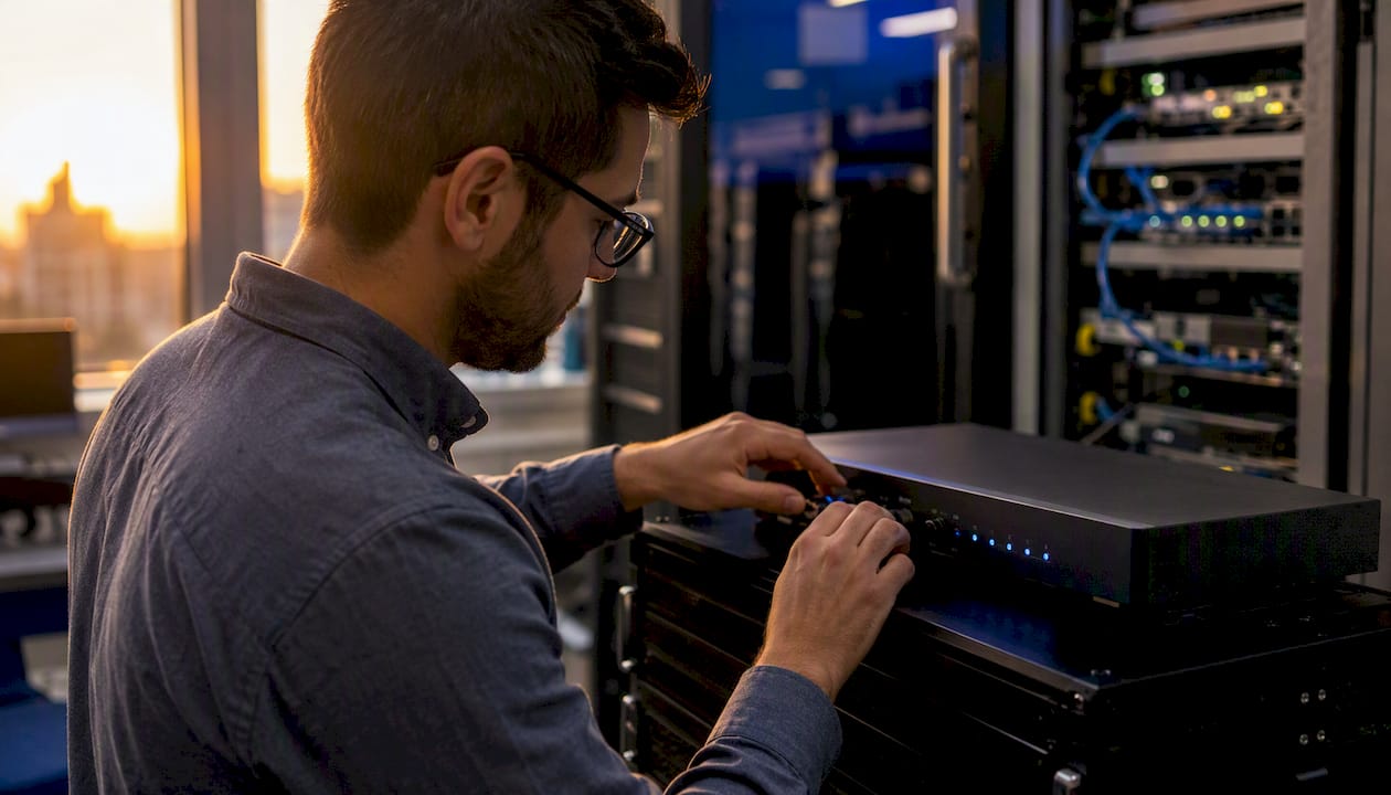 Hands adjusting AI Gateway hardware controls