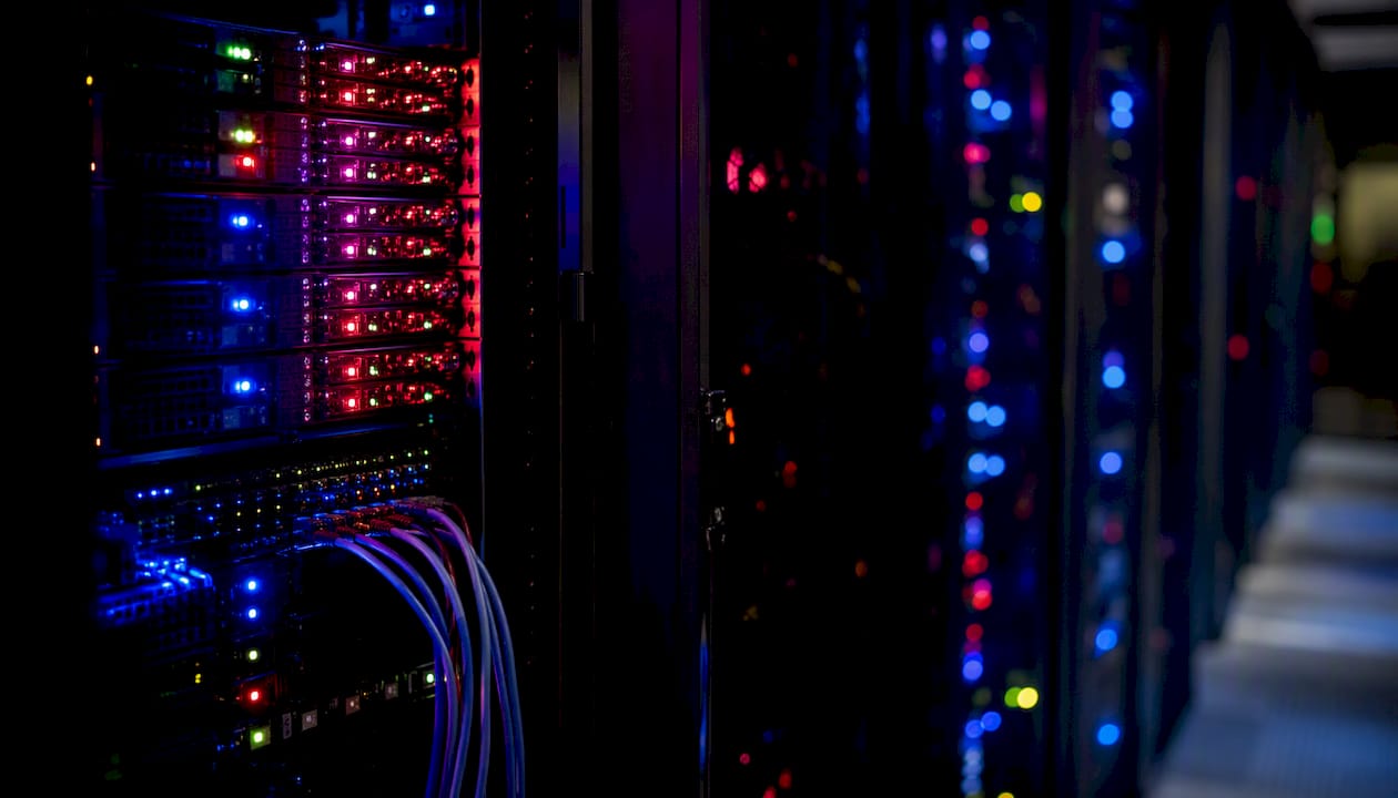 Streamer server rack with status indicator lights