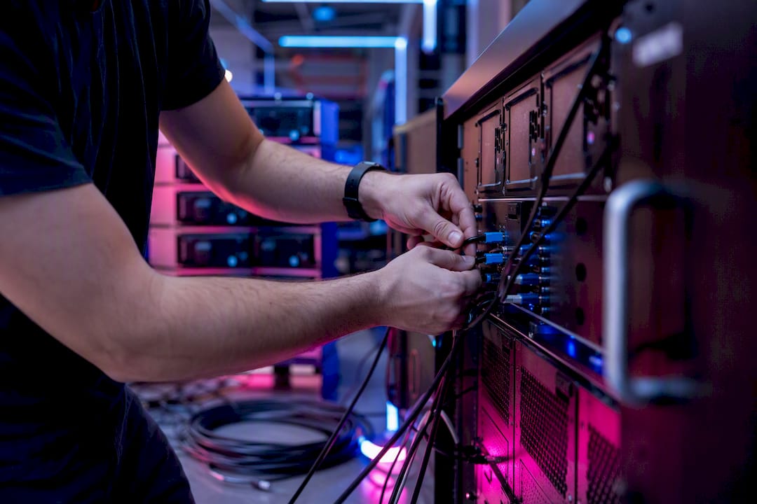 Hands connecting container orchestration hardware