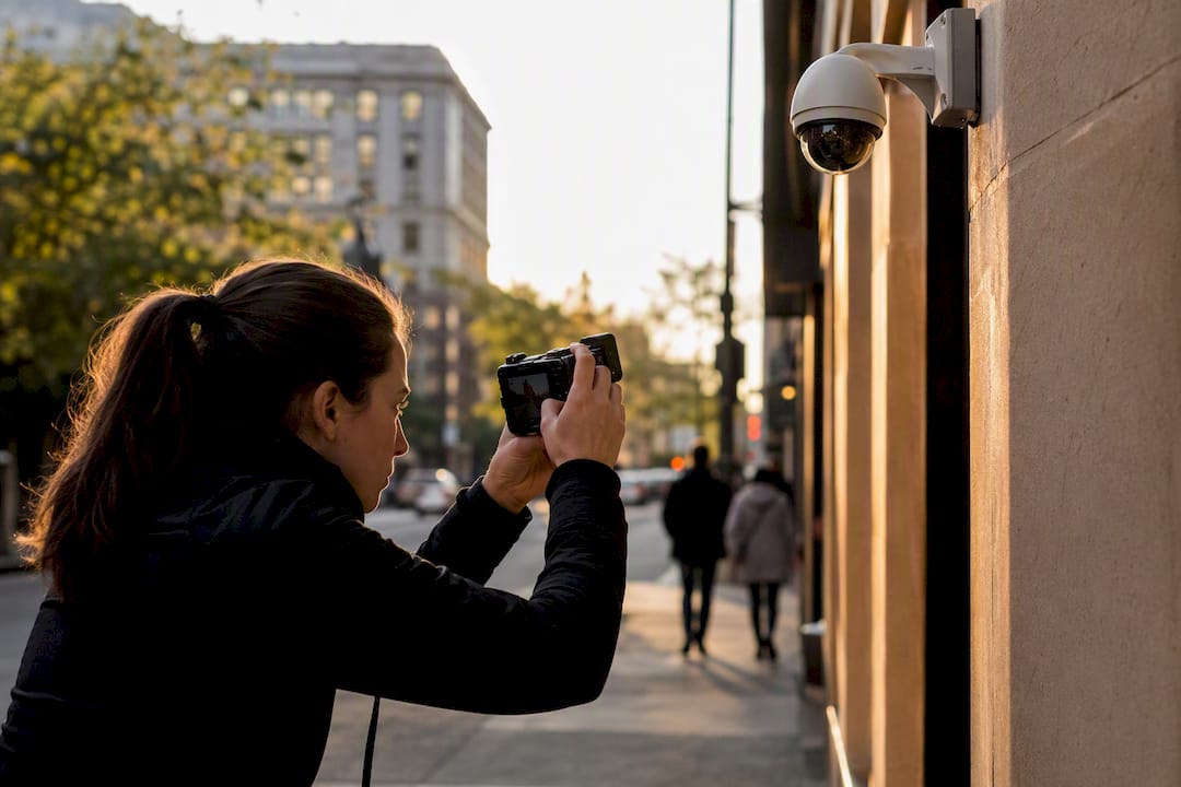 Investigator recording street surveillance camera
