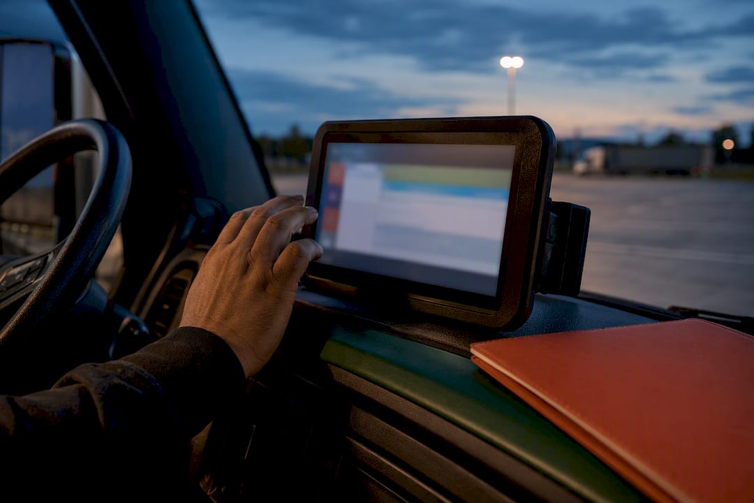 ELD device inside commercial truck cab