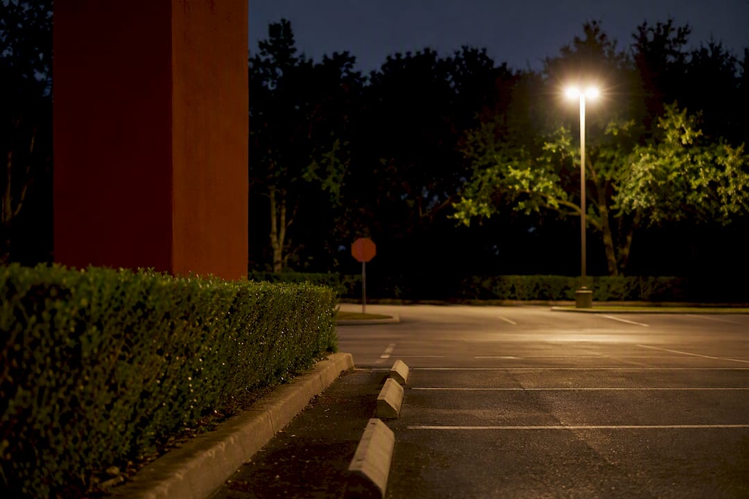 Obstructed parking lot sightline at dusk