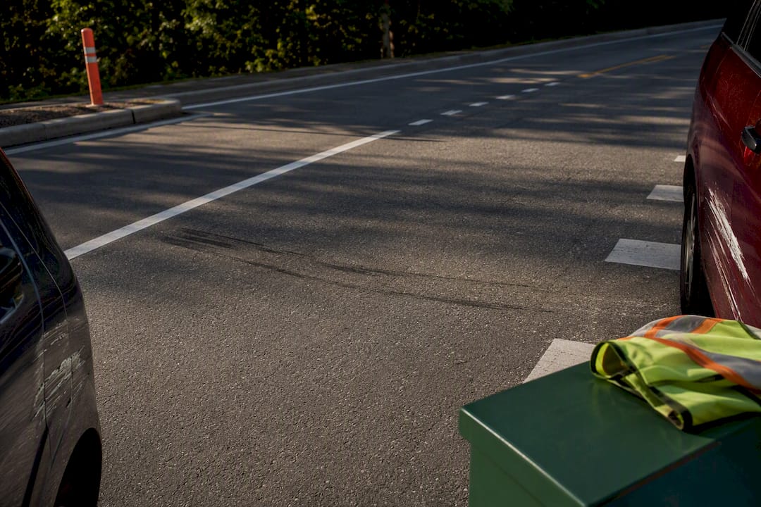 Roadway evidence after a sideswipe collision