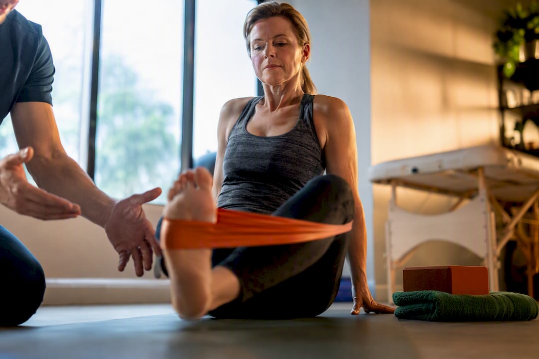 Patient completing physical therapy exercise