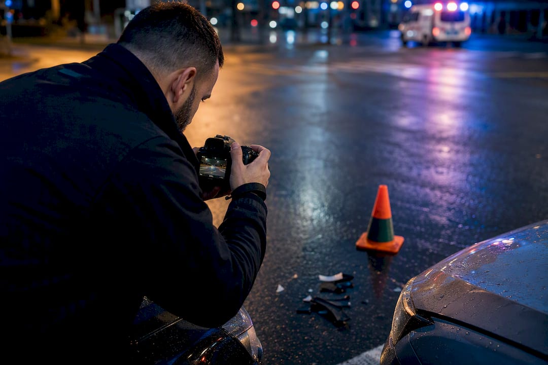 Investigator documenting rideshare crash evidence
