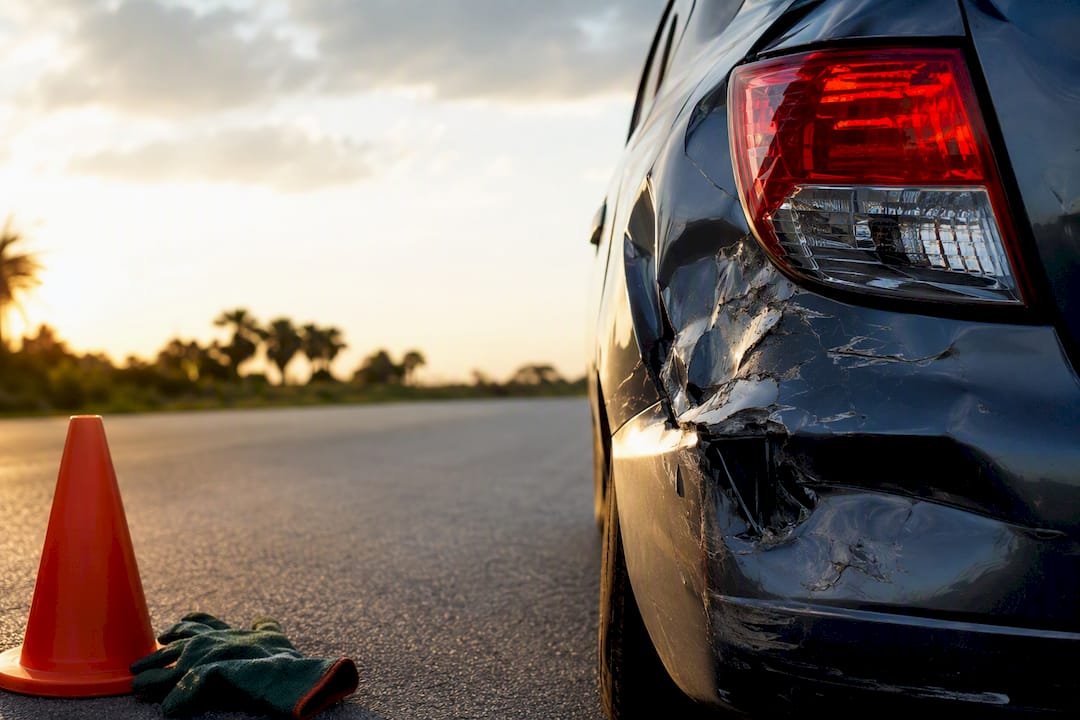 Damaged vehicle awaiting Florida crash repairs