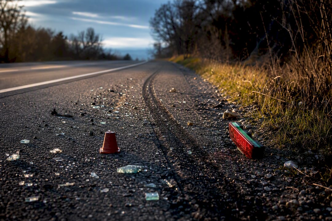 Roadside crash evidence after phantom vehicle collision