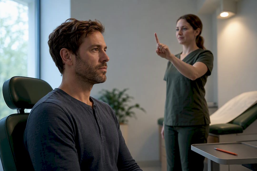 Patient undergoing a concussion assessment