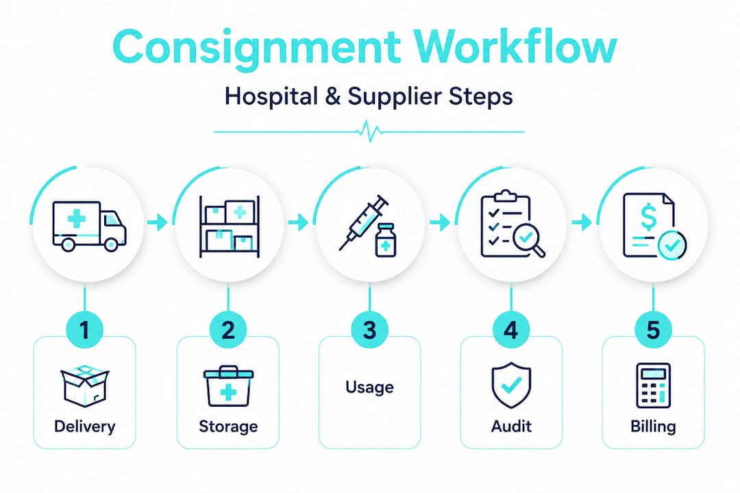 Vertical flowchart of consignment equipment workflow steps