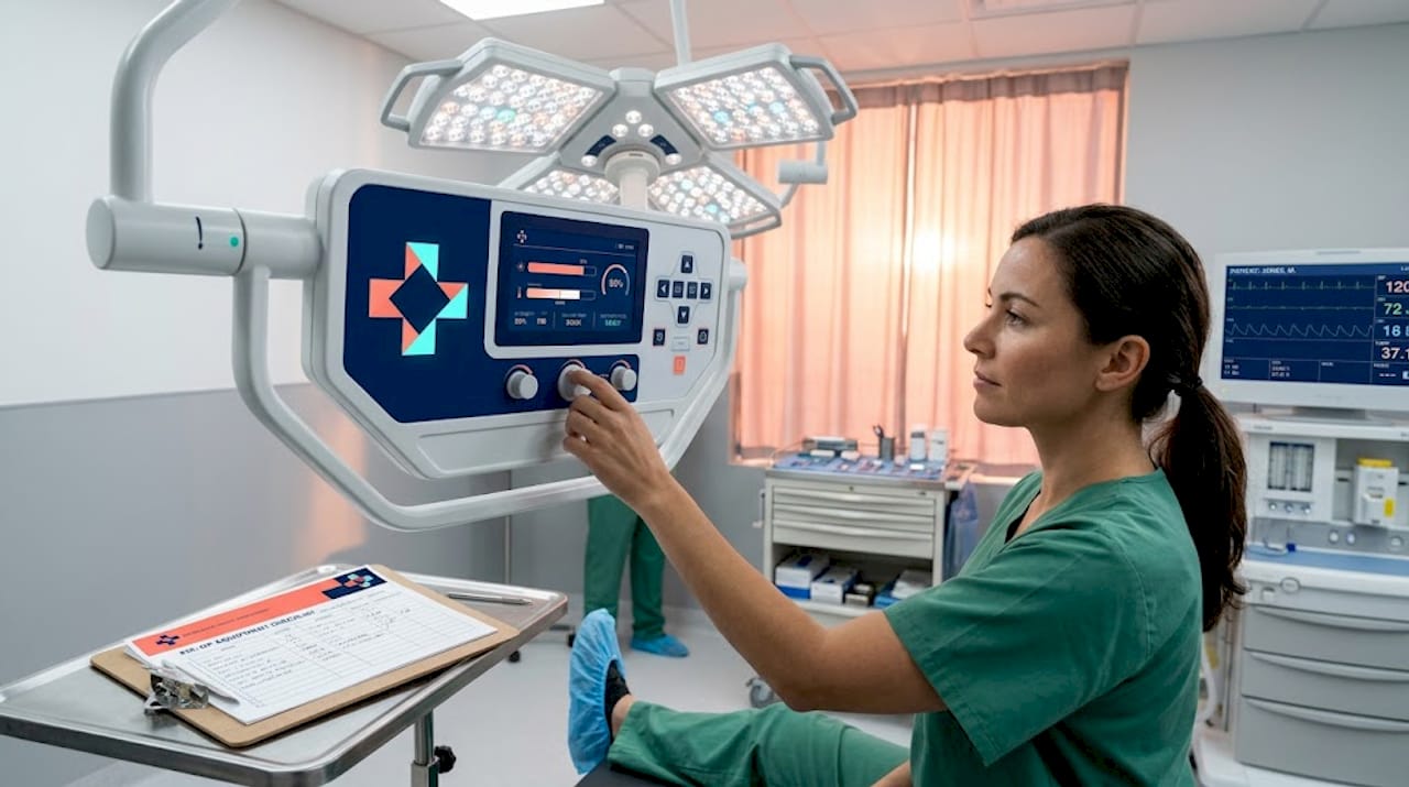 Technician checking LED surgical light settings