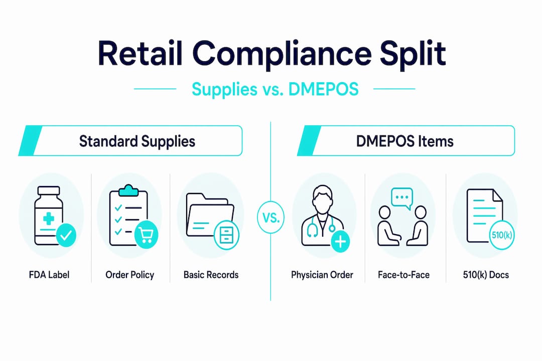Infographic comparing compliance for supplies vs DMEPOS