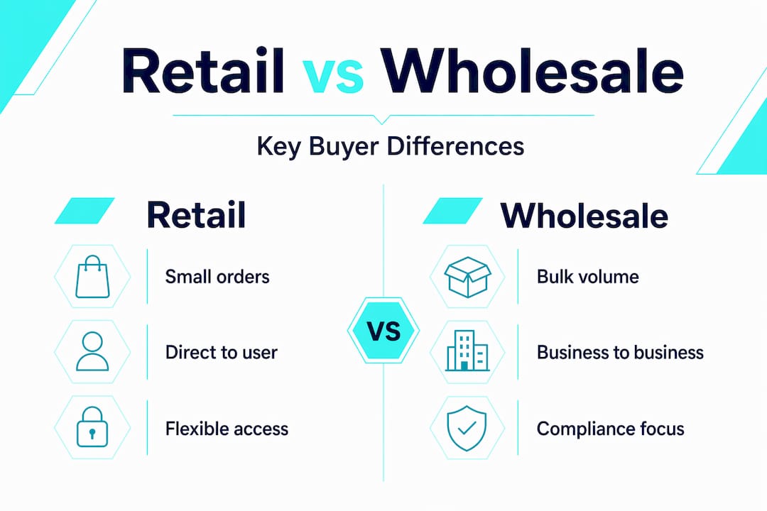 Infographic comparing retail and wholesale supply for buyers