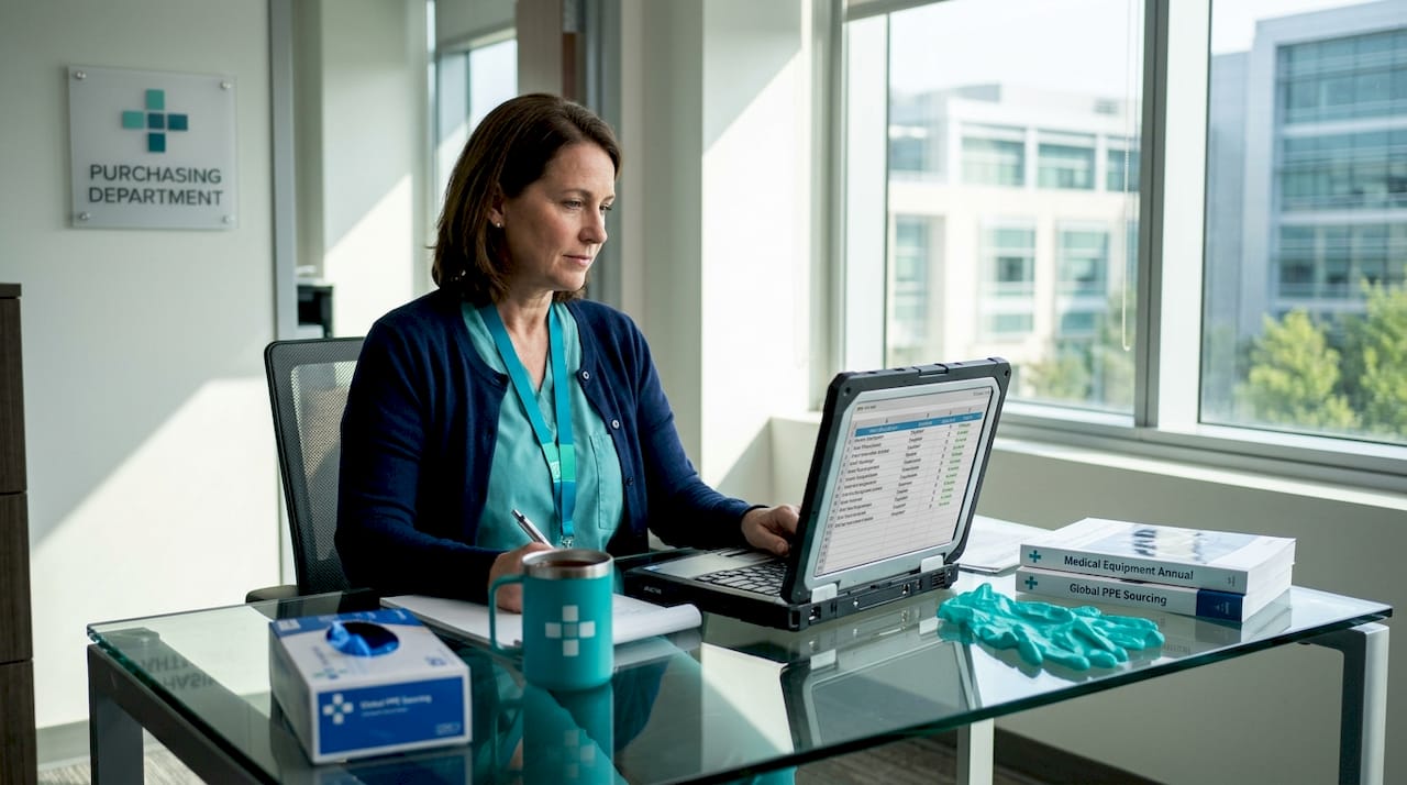 Hospital manager reviewing medical supply orders
