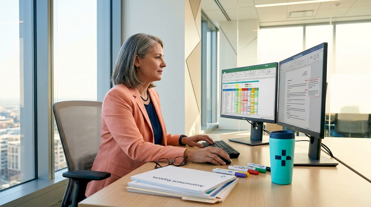 Manager comparing medical wholesaler information
