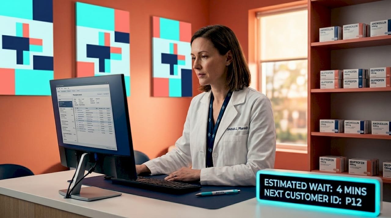 Pharmacist verifying online prescription details