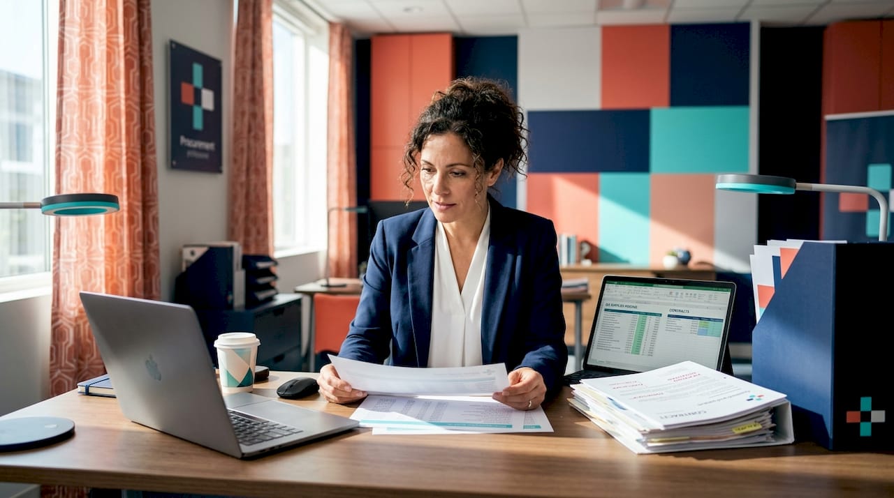 Procurement professional reviewing medical pricing sheets