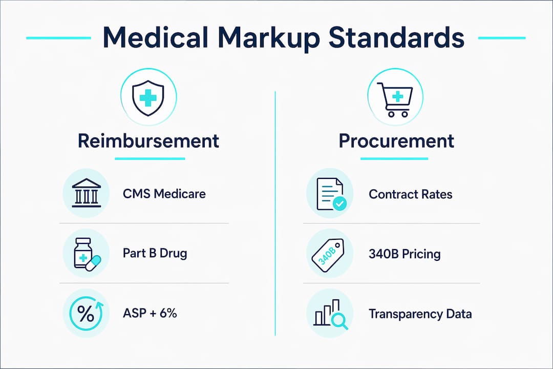 Infographic comparing medical reimbursement and procurement markup standards