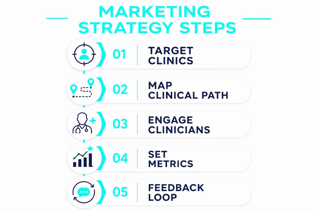 Infographic showing five key marketing strategy steps