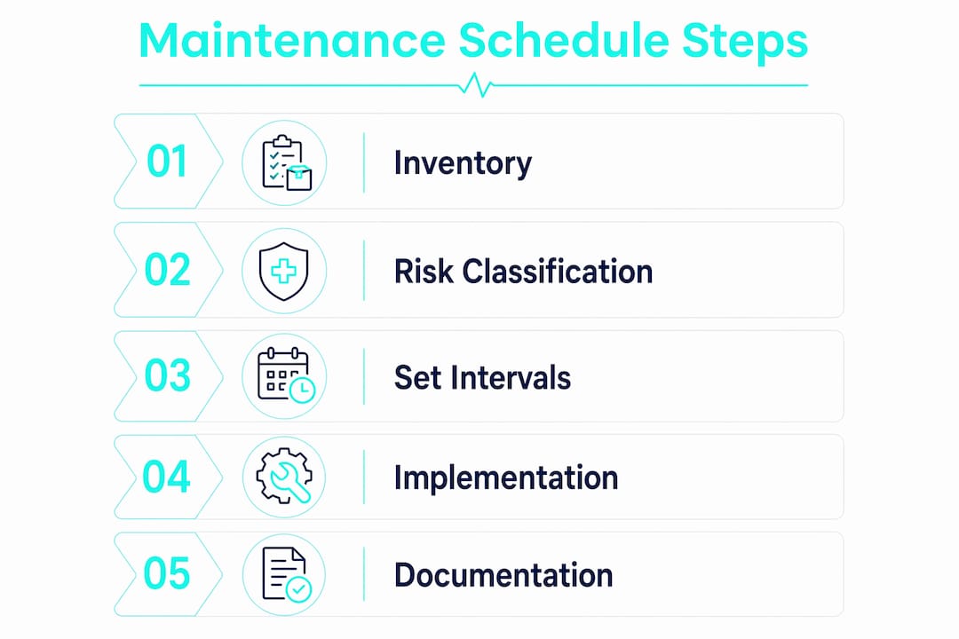 Infographic illustrating medical equipment maintenance schedule steps
