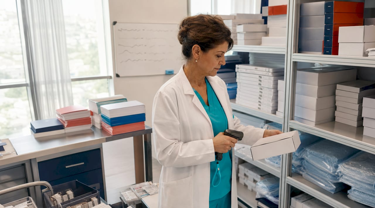 Hospital staff scanning consigned medical supplies