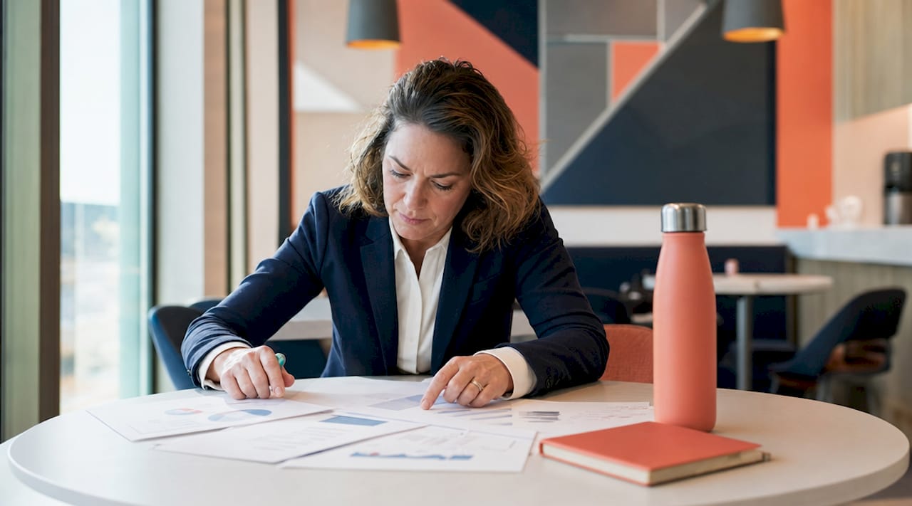 Healthcare administrator reviewing lifecycle documents