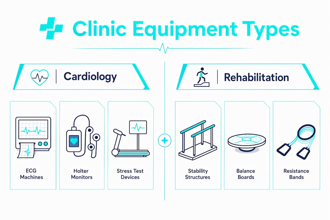 Infographic comparing cardiology and rehabilitation equipment