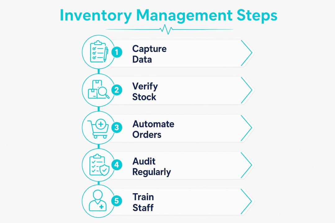 Infographic showing clinic inventory management steps