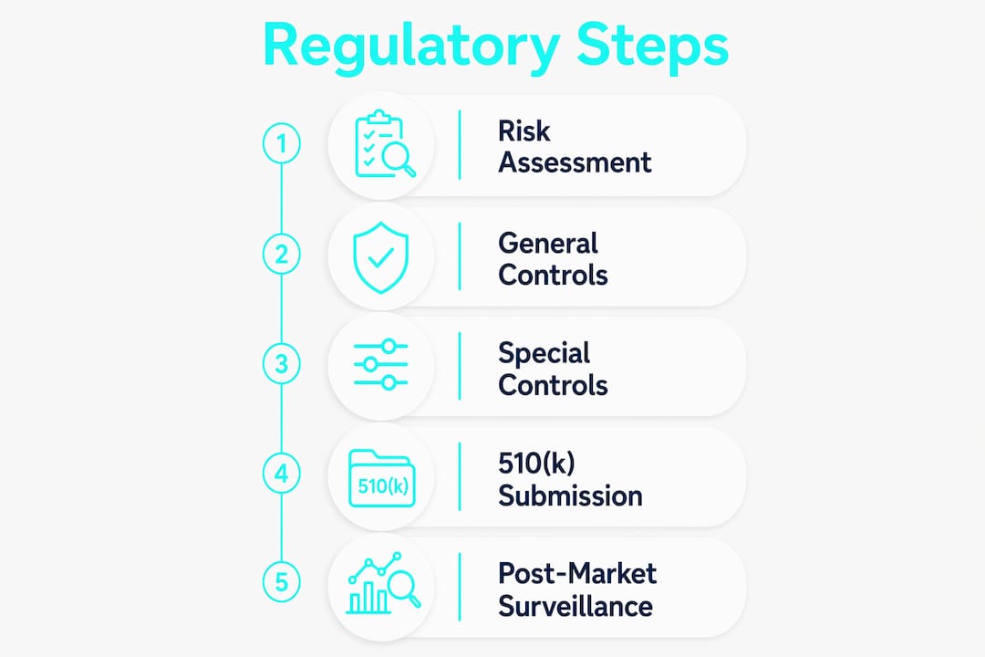 Infographic with Class II medical device regulatory steps