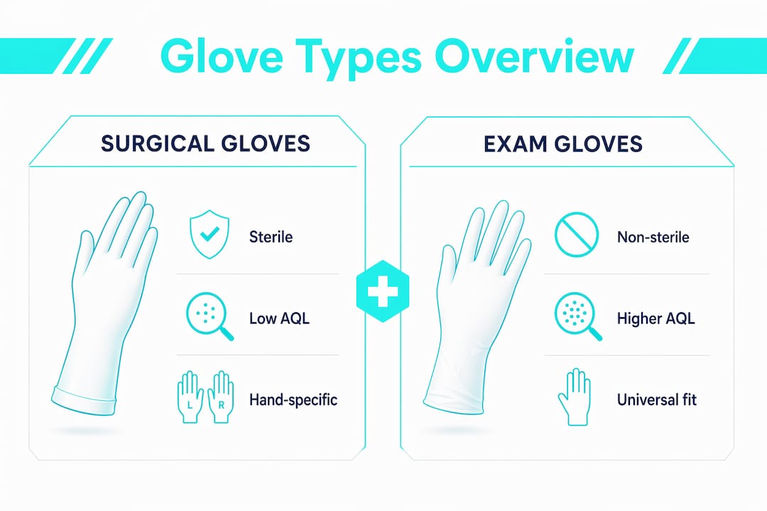 Infographic comparing surgical and exam gloves