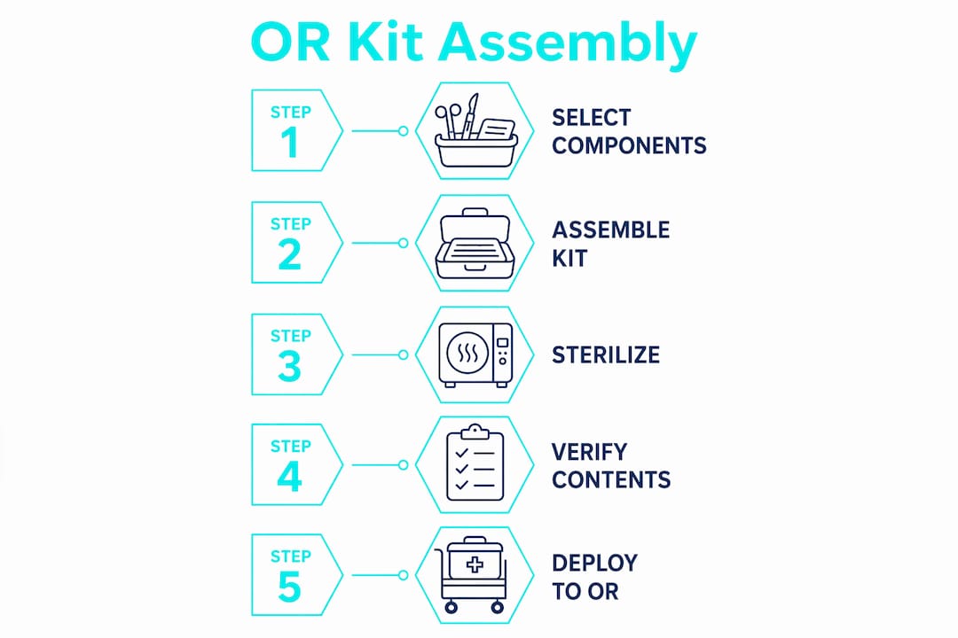 Infographic showing operating room kit assembly steps