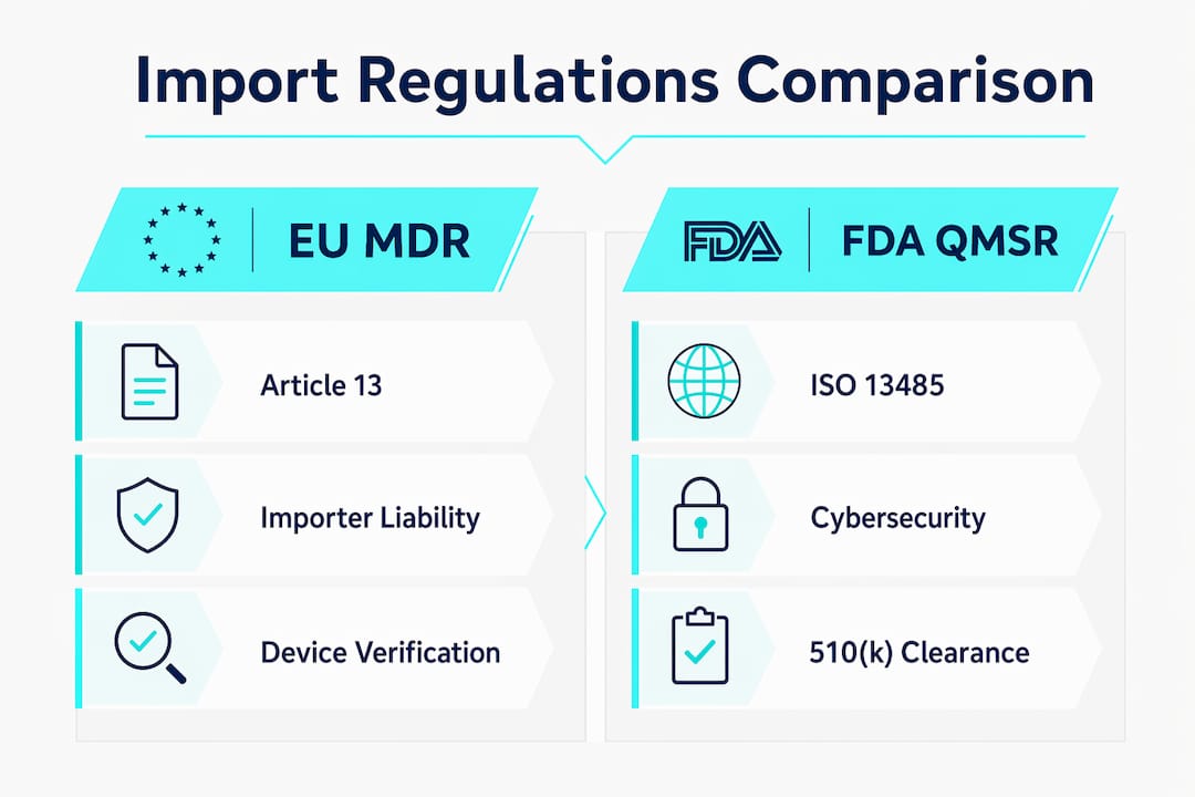 Infographic comparing EU and US import regulations