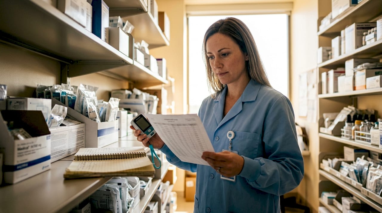 Healthcare worker reviewing cold chain temperature records