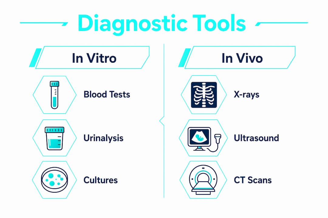 Infographic comparing in vitro and in vivo diagnostic tools