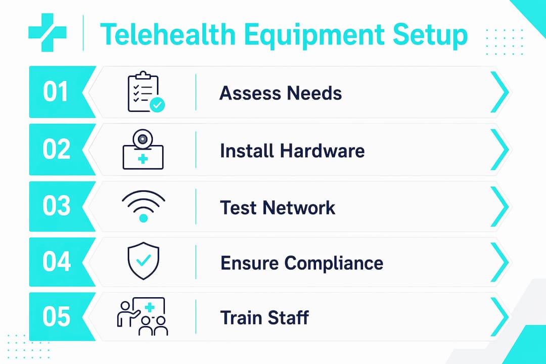 Infographic outlining telehealth equipment setup steps