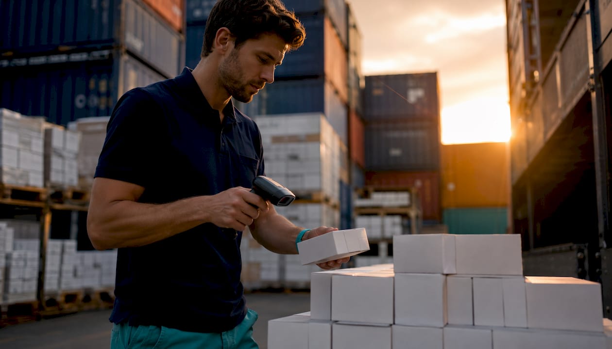 Logistics coordinator scanning medication packages