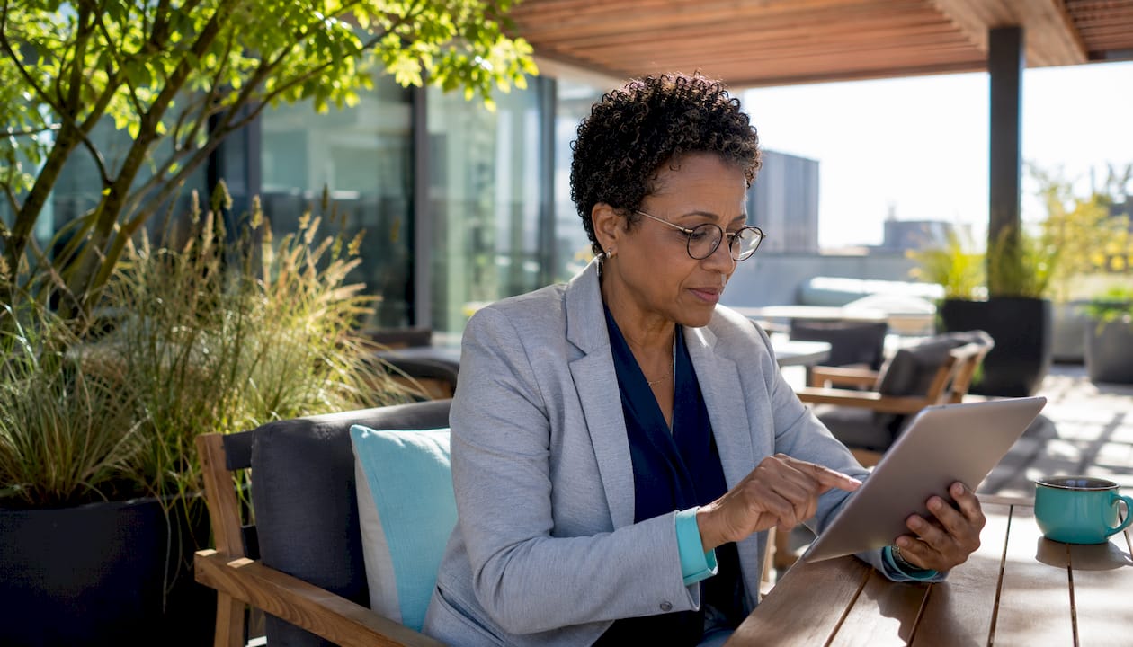 Clinical buyer viewing medical product catalog on tablet